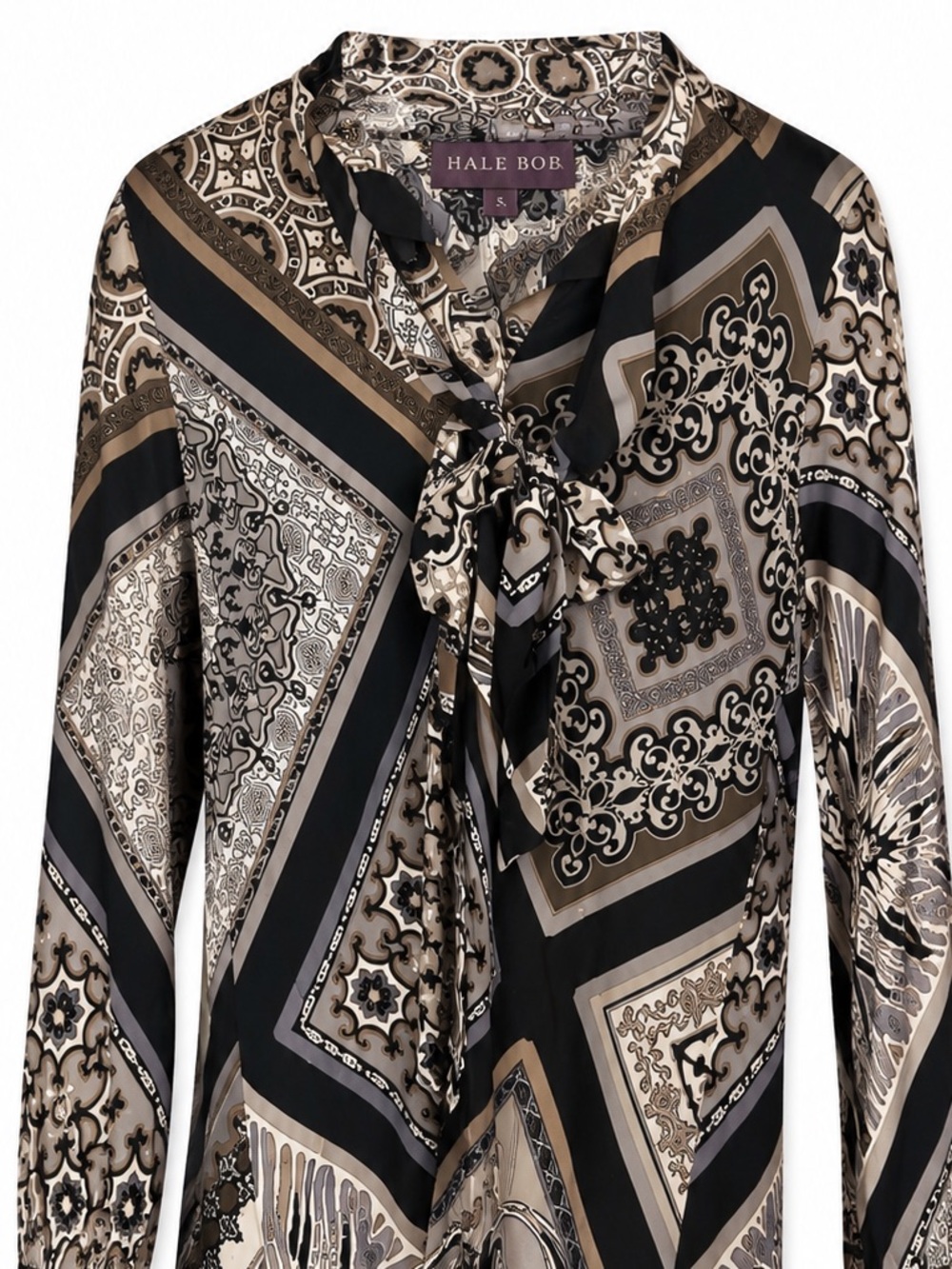 Hale Bob Neutral Paisley Tie-Neck Blouse